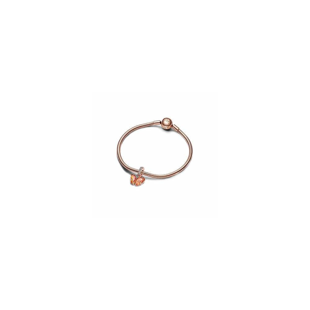 Butterfly 14k rose gold-plated dangle with bi-colour orange and pink Murano glass and clear cubic zirconia 782698C01 (High Resolution)
