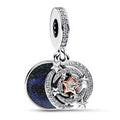 Shooting star sterling silver and 14k rose gold-plated double dangle with clear cubic zirconia and shimmering blue enamel 782975C01
