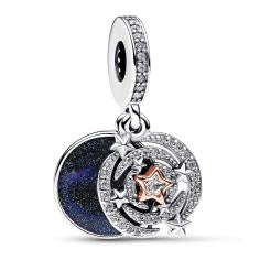 Shooting star sterling silver and 14k rose gold-plated double dangle with clear cubic zirconia and shimmering blue enamel 782975C01