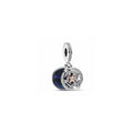Shooting star sterling silver and 14k rose gold-plated double dangle with clear cubic zirconia and shimmering blue enamel 782975C01 (High Resolution)