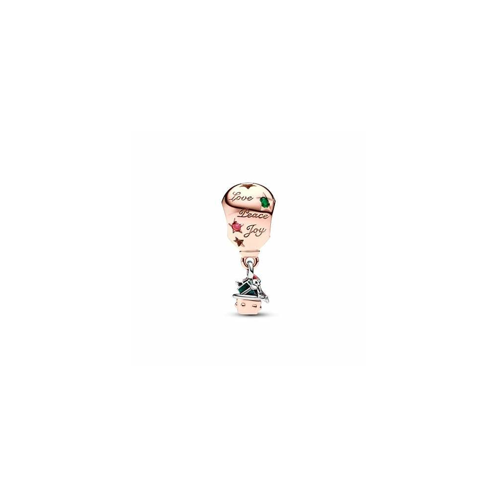 Christmas air balloon sterling silver and 14k rose gold-plated charm with stellar blue, royal green crystal, red cubic zirconia, glittery gr 782976C01 (High Resolution)
