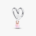 Wrapped heart sterling silver and 14k rose-gold plated charm with pink lab-created opal 783242C01 (High Resolution)