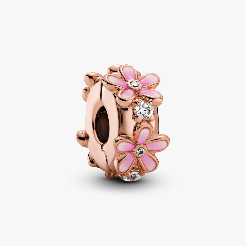 Pandora Rose Pink Daisy Spacer Clip w Pink Enamel   CZ 788809C01 (High Resolution)