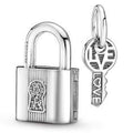 Padlock and key sterling silver dangle with clear cubic zirconia 790088C01