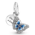 Butterfly sterling silver dangle with clear cubic zirconia, shaded blue and white enamel 790757C01