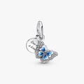 Butterfly sterling silver dangle with clear cubic zirconia, shaded blue and white enamel 790757C01 (High Resolution)