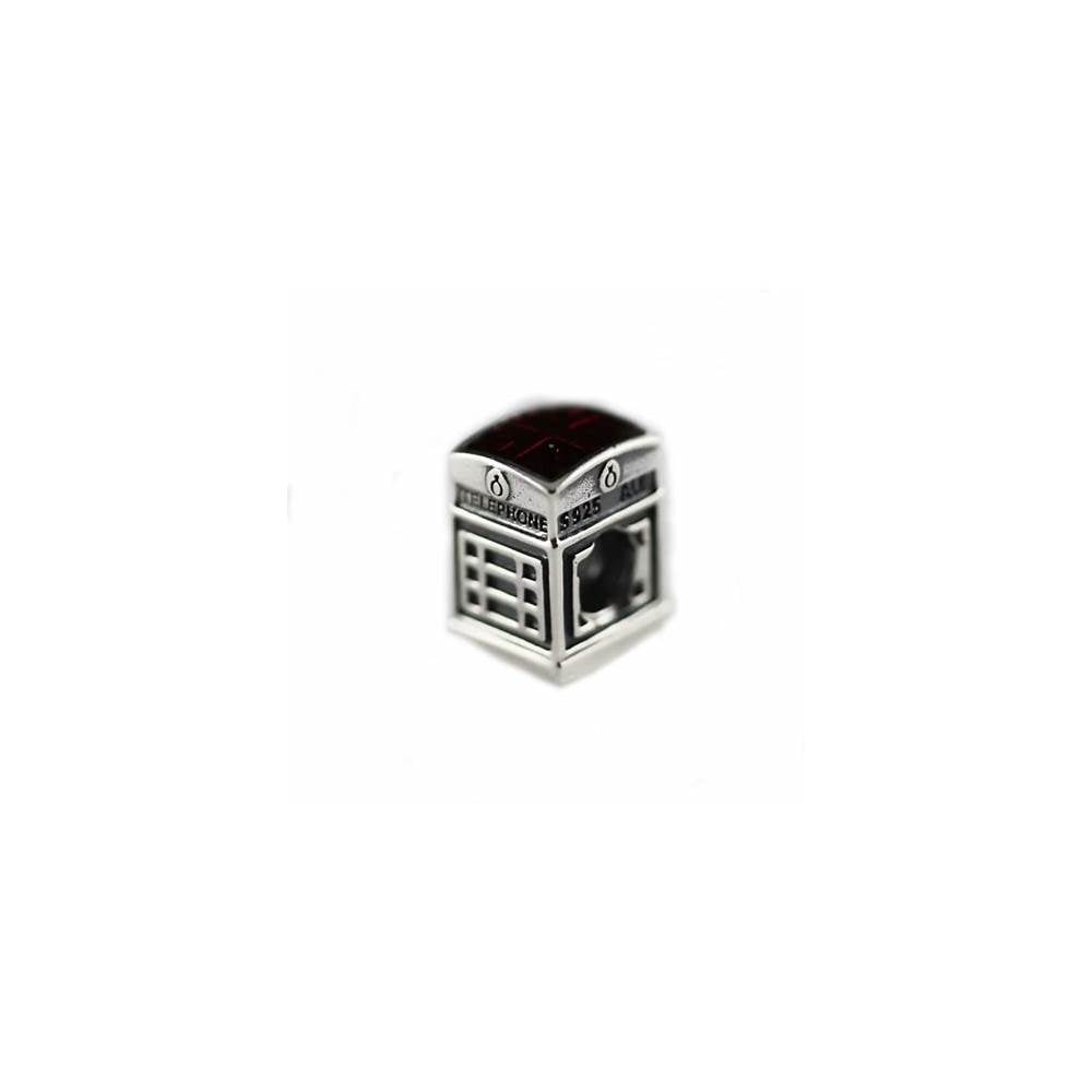 UK Telephone Booth Silver Charm w Red En 791202EN49 (High Resolution)
