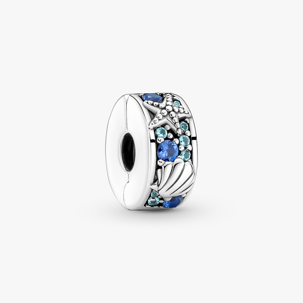 Starfish and shell sterling silver clip with icy green, stellar blue crystal and silicone grip 791678C01 (High Resolution)