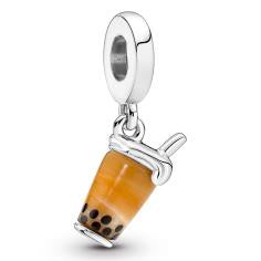 Bubble tea sterling silver dangle with brown and black Murano glass 791685C01