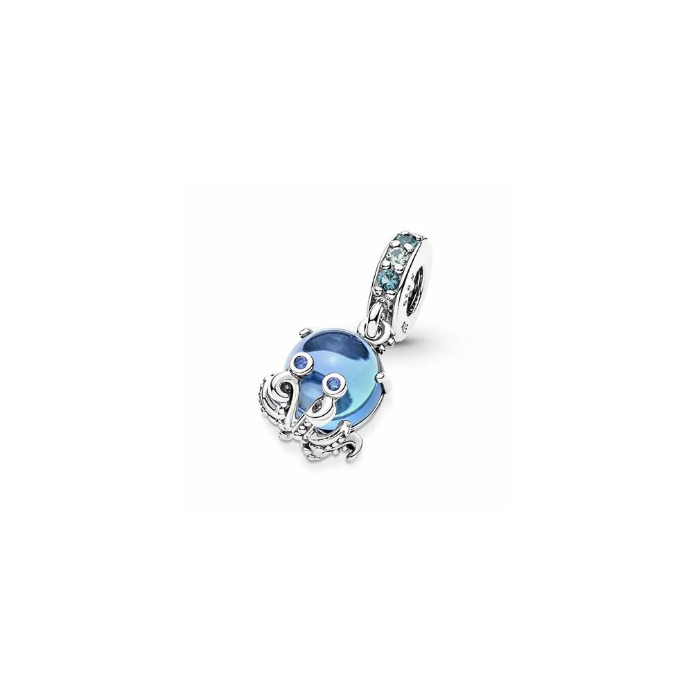 Octopus sterling silver dangle with bleached aqua blue, icy green, stellar blue crystal and bi-color green blue Murano glass 791694C01 (High Resolution)