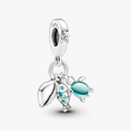 Fish, turtle and shell sterling silver dangle with bi-color green blue Murano glass and turquoise enamel 791697C01 (High Resolution)