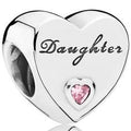 Inscribed Daughter Silver Heart Charm w Pink CZ 791726PCZ
