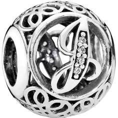 Vintage J Openwork Silver Charm w CZ 791854CZ