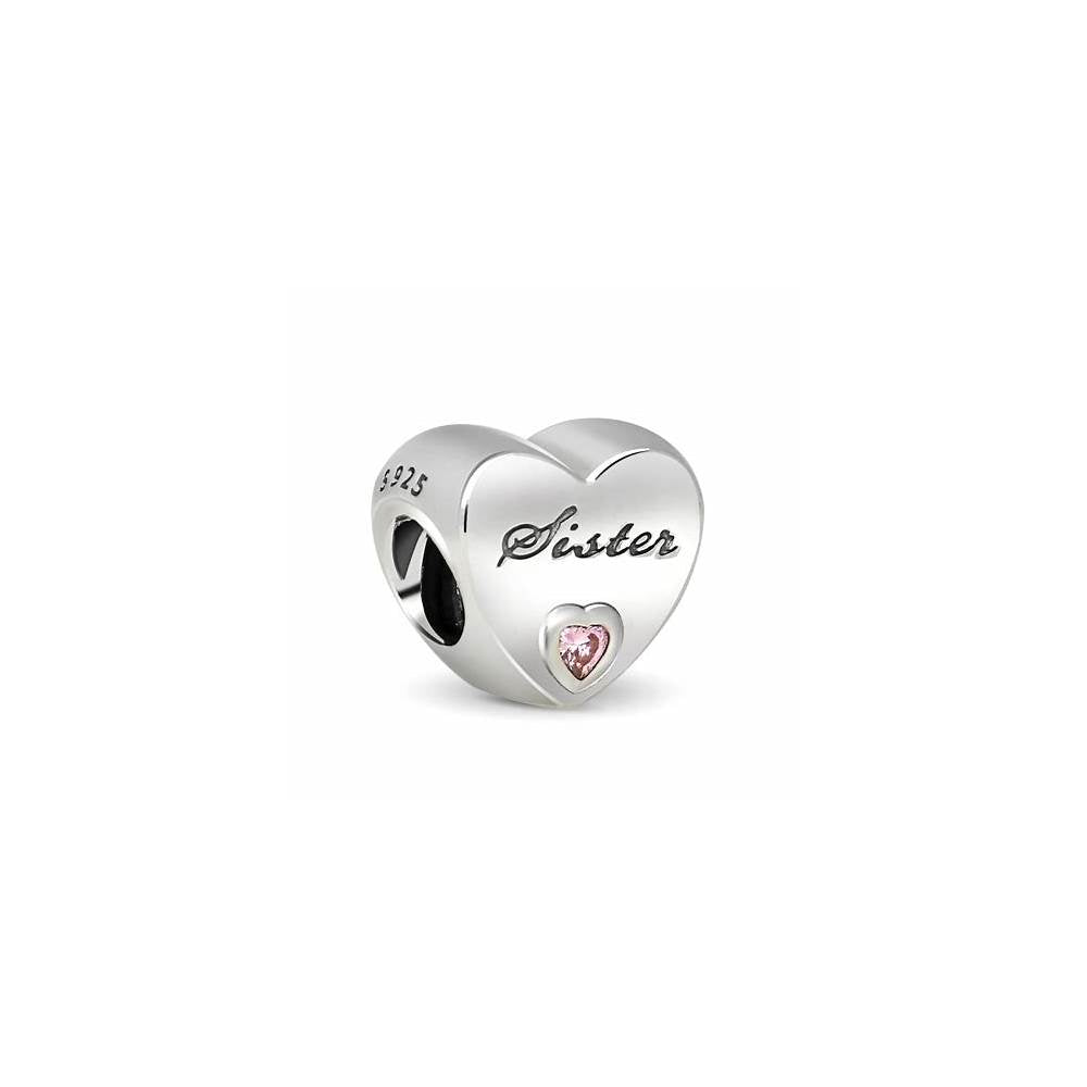 Sister's Love Silver Heart Charm w PCZ 791946PCZ (High Resolution)