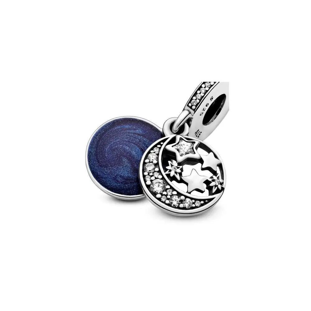 Vintage Night Sky Silver Hanging Charm w Midnight Blue Enamel   Clear CZ 791993CZ (High Resolution)