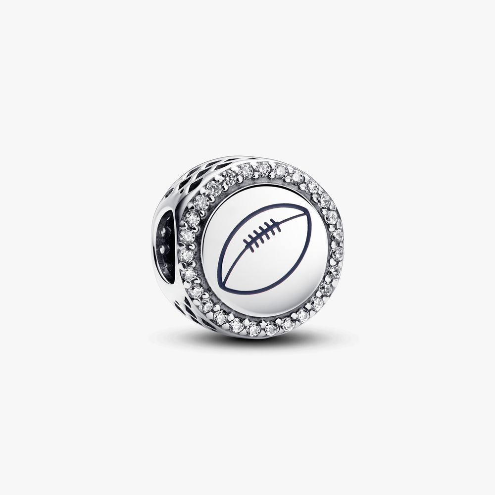 Football sterling silver charm with clear cubic zirconia and blue enamel 792016CZ_E073 (High Resolution)