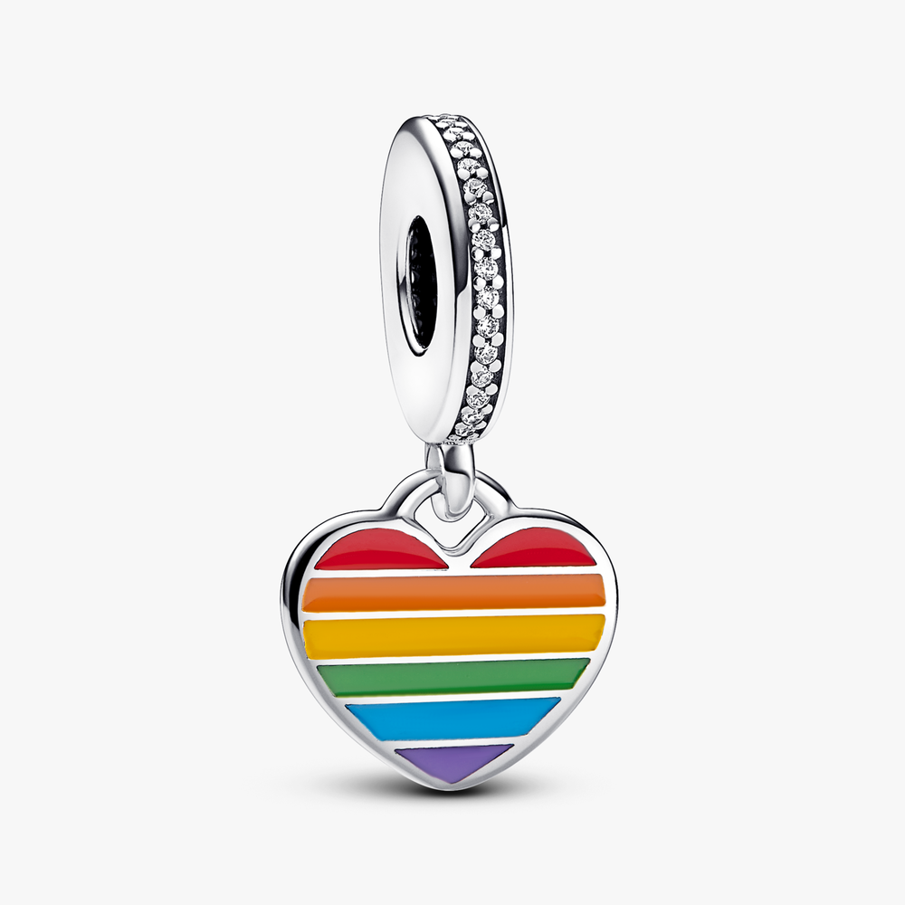Pride rainbow heart sterling silver dangle with clear cubic zirconia, red, orange, yellow, green, blue, purple enamel 792017CZ_E029 (High Resolution)