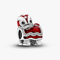 Chinese Lion Dance Silver Charm w CZ & Red, White, Black Enamel 792043CZ (High Resolution)