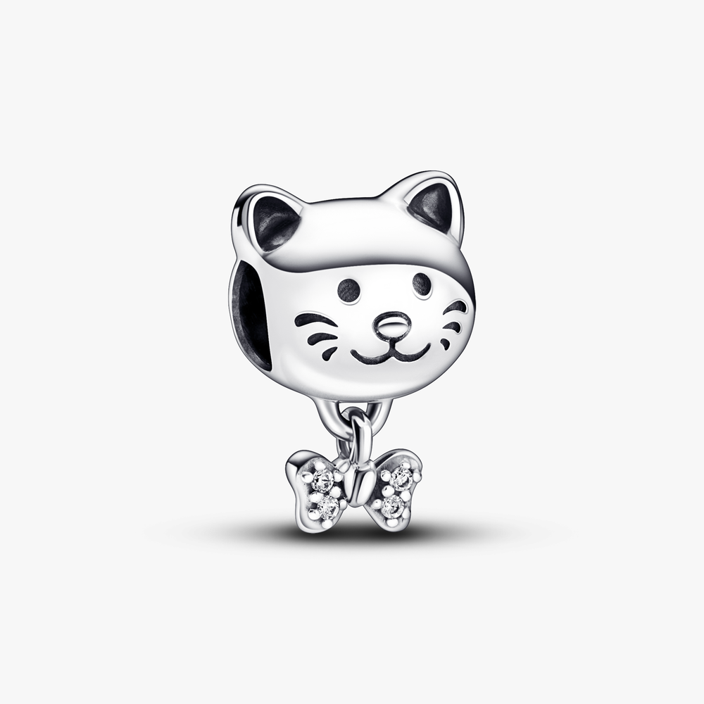 Cat sterling silver charm with clear cubic zirconia 792255C01 (High Resolution)