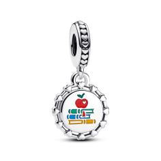 Apple and books sterling silver dangle with red, blue, green and yellow enamel 792275C00_E012