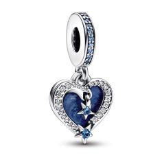 Shooting stars heart sterling silver double dangle with moonlight blue crystal, clear cubic zirconia and shimmering light blue enamel 792356C01