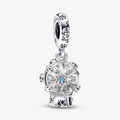 Snowglobe sterling silver dangle with clear and teal cubic zirconia and clear glitter Murano glass 792369C01 (High Resolution)