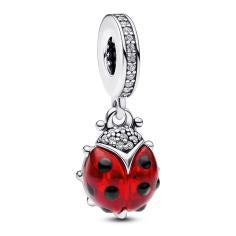 Ladybird sterling silver dangle with salsa red crystal, clear cubic zirconia and black enamel 792571C01