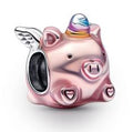 Flying pig sterling silver charm with transparent light pink, blue, violet and yellow enamel 792573C01