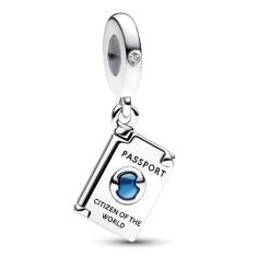 Passport sterling silver dangle with clear cubic zirconia and shaded blue enamel 792680C01
