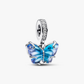 Butterfly sterling silver dangle with bi-colour blue Murano glass and clear cubic zirconia 792698C01 (High Resolution)