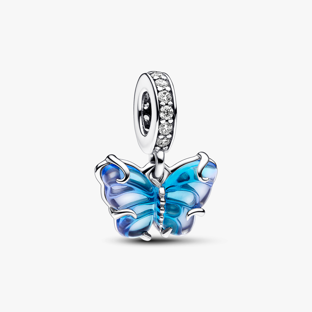 Butterfly sterling silver dangle with bi-colour blue Murano glass and clear cubic zirconia 792698C01 (High Resolution)