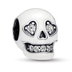 Skull sterling silver charm with clear cubic zirco 792811C01