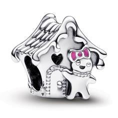 Gingerbread house sterling silver charm with pink, red and green enamel 792823C01