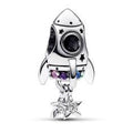 Space rocket sterling silver charm with phlox pink, royal purple, stellar blue and royal green crystal and clear cubic zirconia 792831C01