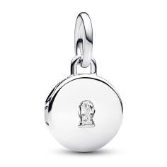 Key hole engravable locket sterling silver dangle with clear cubic zirconia 793066C01