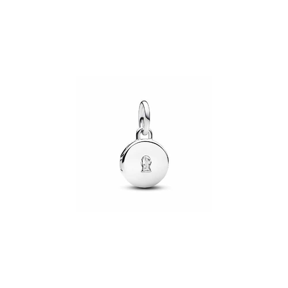 Key hole engravable locket sterling silver dangle with clear cubic zirconia 793066C01 (High Resolution)