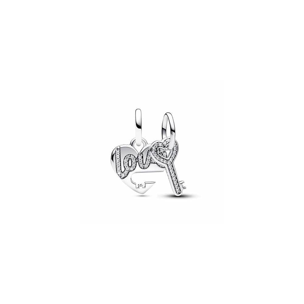 Love heart and key sterling silver splittable dangle with clear cubic zirconia 793081C01 (High Resolution)