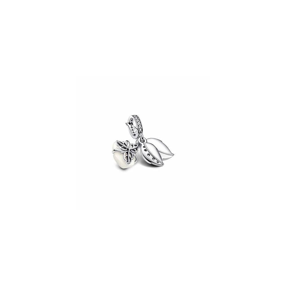 White rose sterling silver double dangle with white bioresin man-made mother of pearl and clear cubic zirconia 793200C01 (High Resolution)