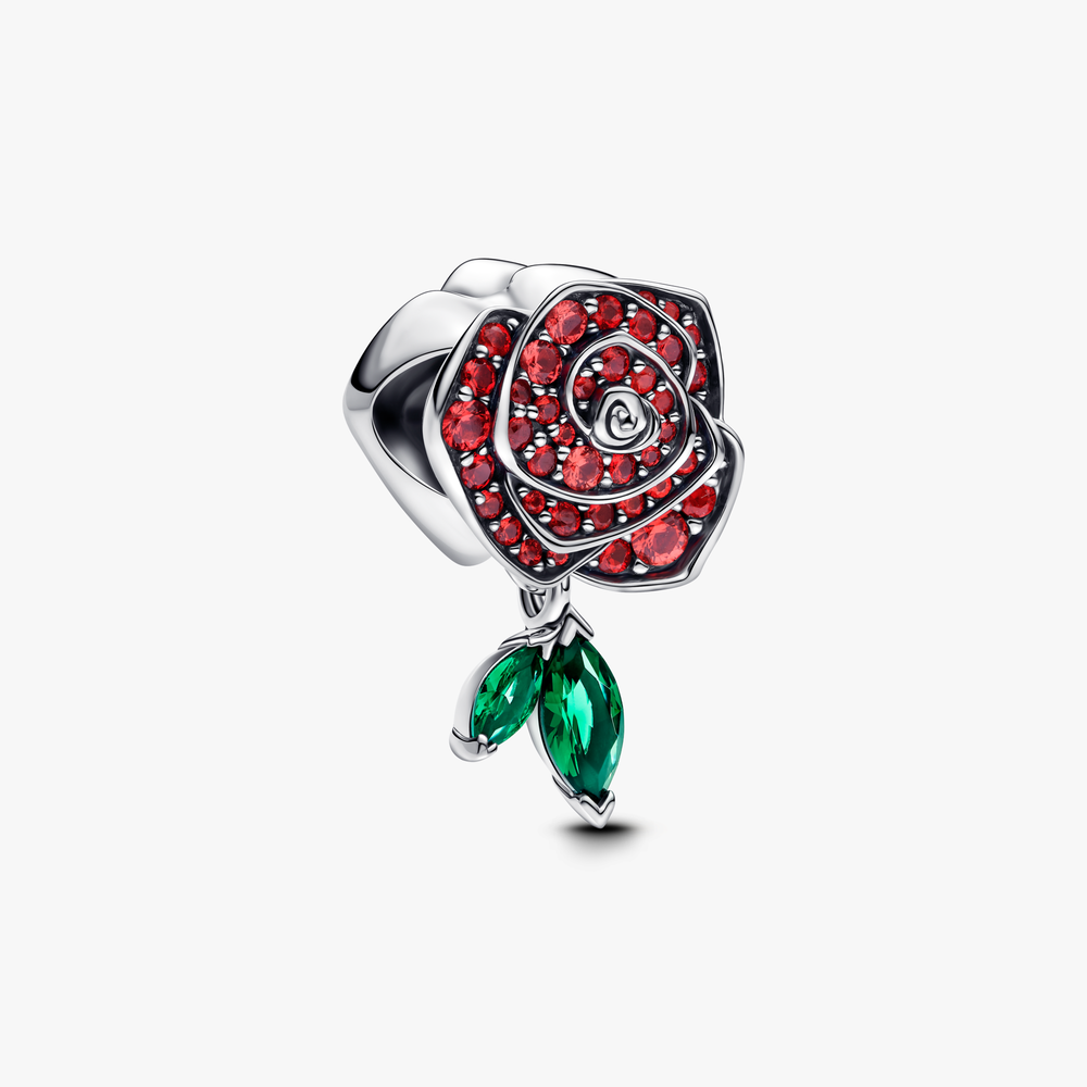 Rose sterling silver charm with salsa red crystal and royal green crystal 793201C02 (High Resolution)