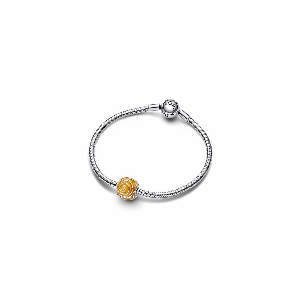 Yellow rose sterling silver charm with transparent glittery yellow enamel 793212C02 (High Resolution)