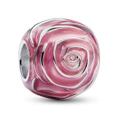 Pink rose sterling silver charm with tra 793212C01