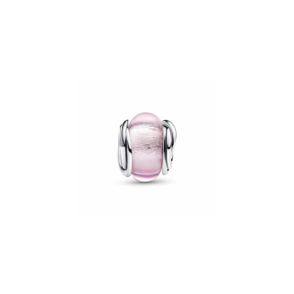 Encircled sterling silver charm with pink Murano glass and silver foil 793241C00 (High Resolution)