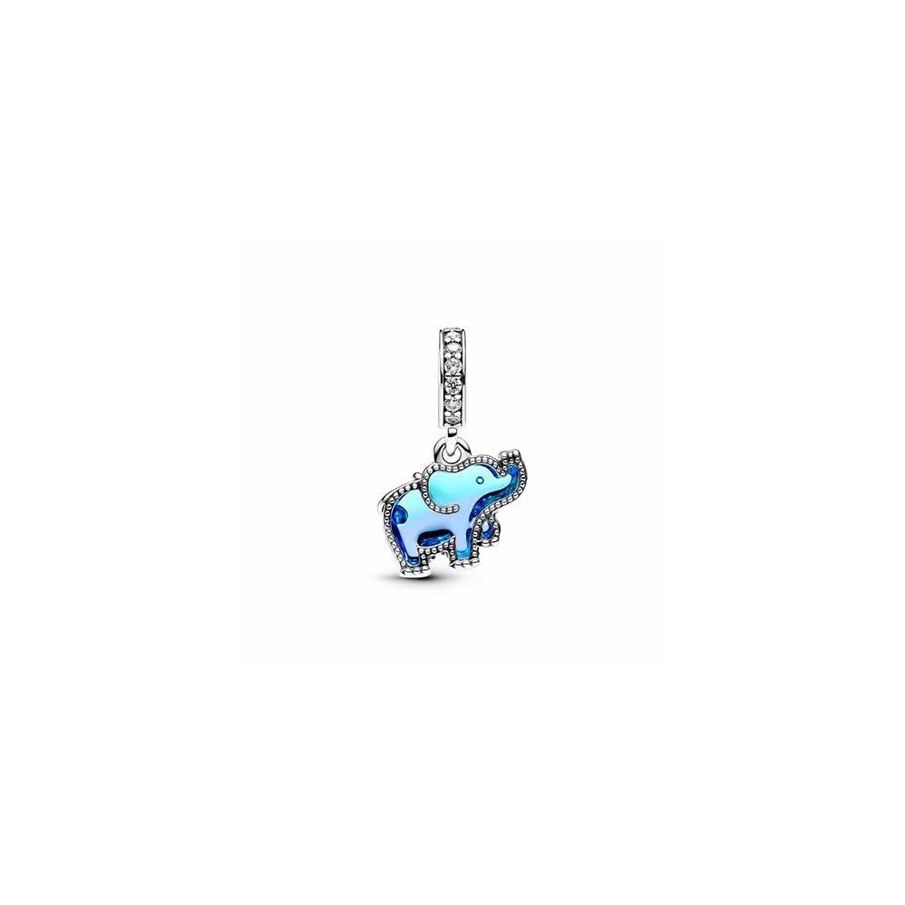 Elephant sterling silver dangle with clear cubic zirconia and gradient blue and purple Murano glass 793339C01 (High Resolution)