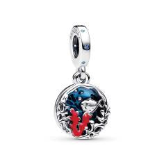 Corals and fish sterling silver double dangle with icy green, stellar blue crystal, turquoise, blue and red enamel 793350C01