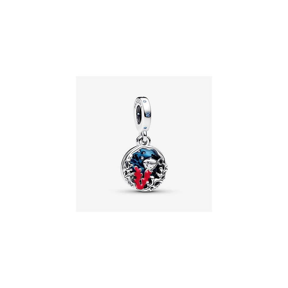 Corals and fish sterling silver double dangle with icy green, stellar blue crystal, turquoise, blue and red enamel 793350C01 (High Resolution)