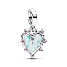 Hearts sterling silver double dangle with pink lab-created opal and fancy fairy tale pink cubic zirconia 793434C01