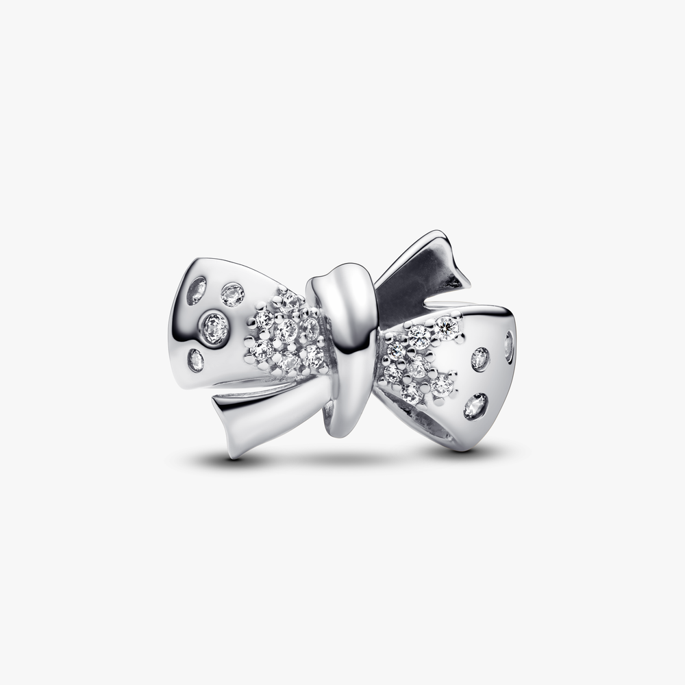 Bow sterling silver charm with clear cubic zirconia 793442C01 (High Resolution)