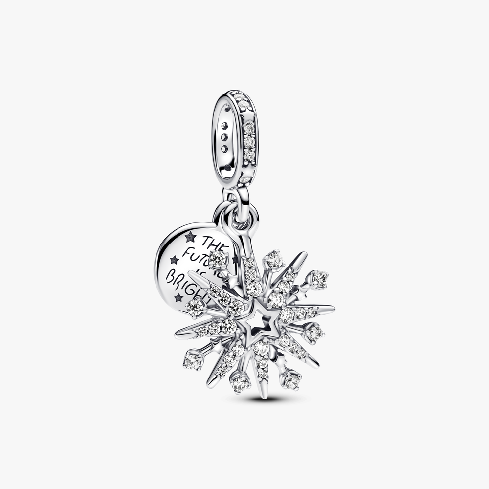 Firework sterling silver double dangle with clear cubic zirconia 793512C01 (High Resolution)