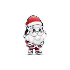 Moveable Santa Claus sterling silver charm with glittery red and black enamel 793593C01