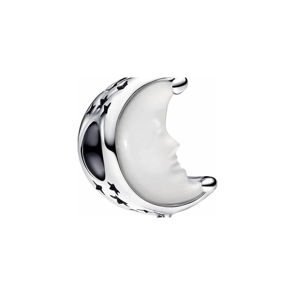 Moon and star sterling silver charm with white bioresin mother of pearl and clear cubic zirconia 793594C01 (High Resolution)